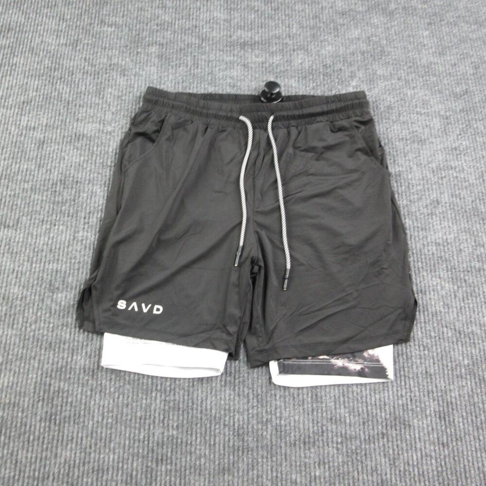SAVD Shorts Mens L Black Athletic Microfiber Drawstring Pockets Lined 32x7* NWT
